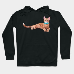 Ginger Cat with Teal Bow Tie Hoodie